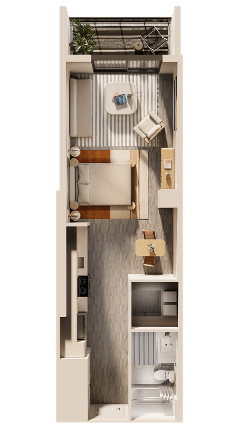 Floor plan for studio, 1 bath, 560 sqft